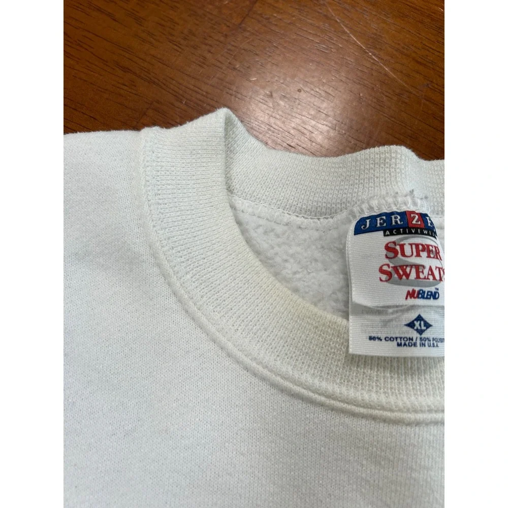 Vintage Jerzees Sweatshirt Unisex XL White 90s Happy Holidays Snowman Graphic